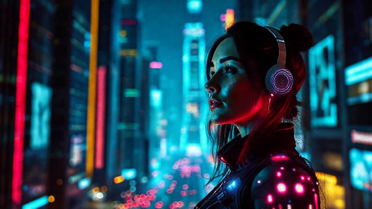 Ciudad futurista brillante y serena