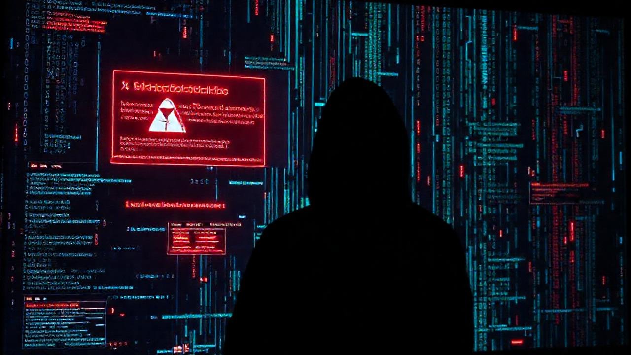 Ciberataque: alerta, datos, oscuridad, peligro