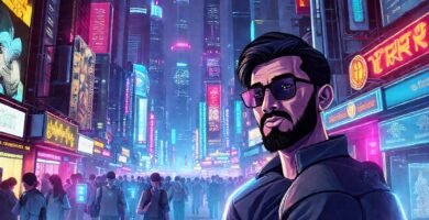 Ciudad cyberpunk futurista