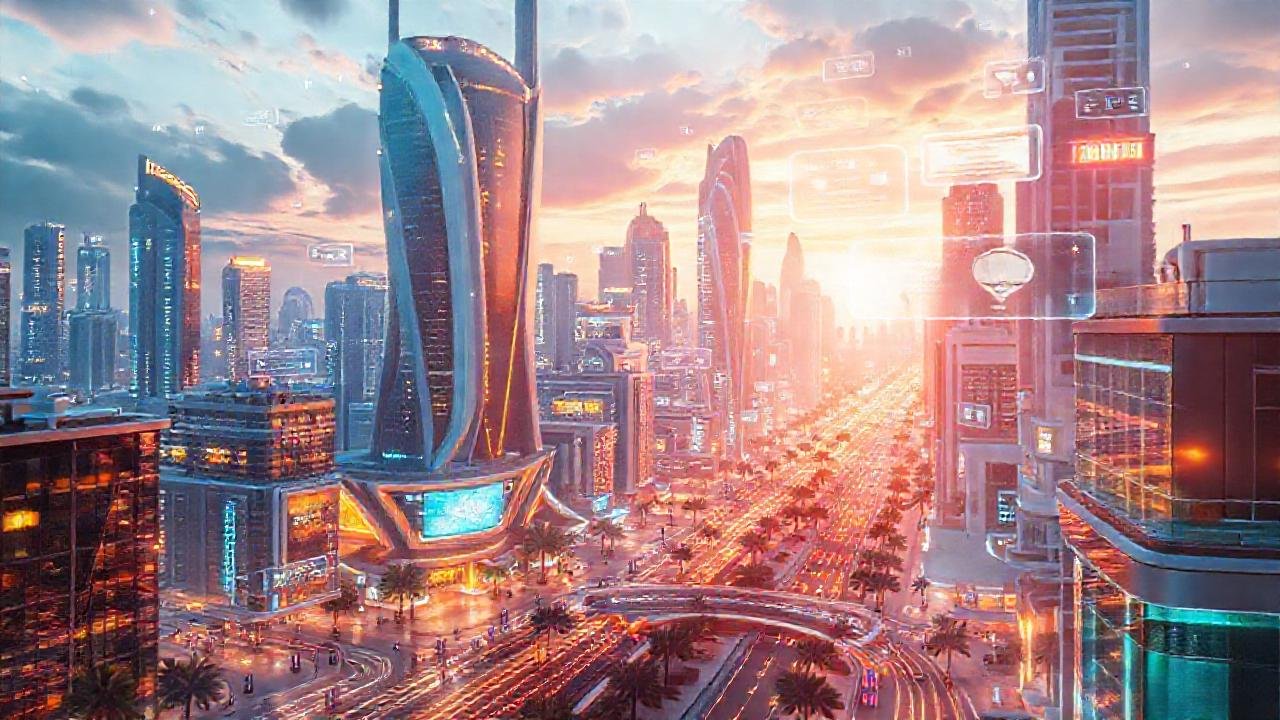 Una ciudad futurista brillante y digital