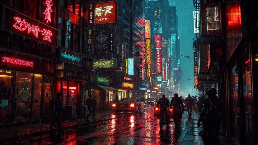 Ciudad cyberpunk: lluvia
