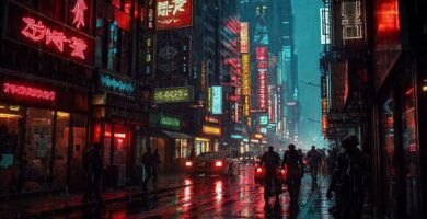 Ciudad cyberpunk: lluvia