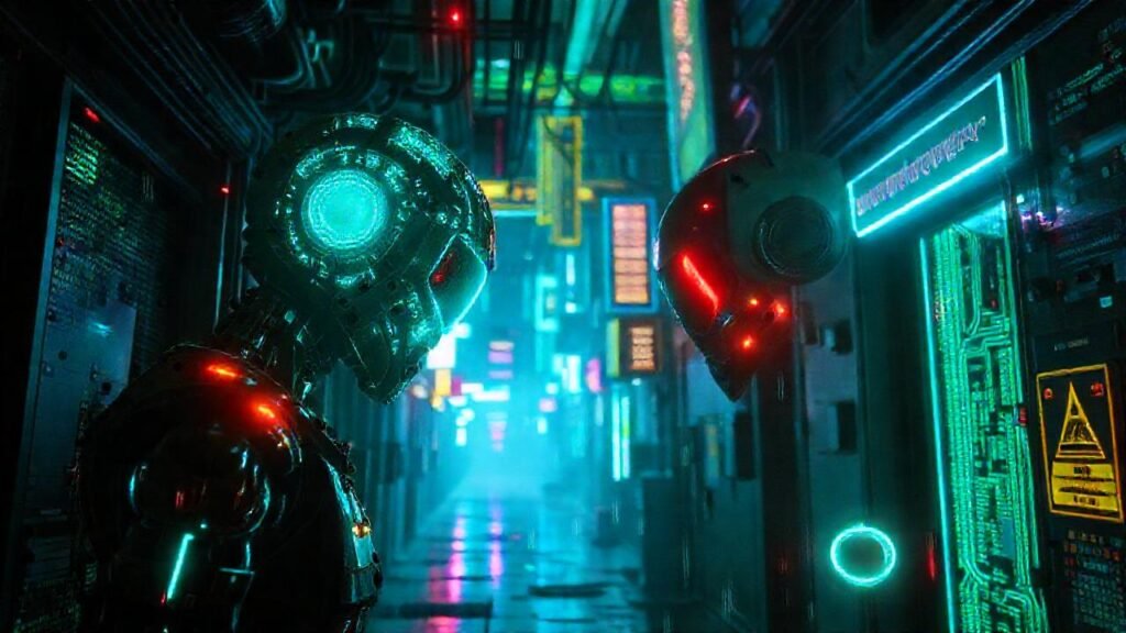 Un androide cibernético escanea la oscuridad