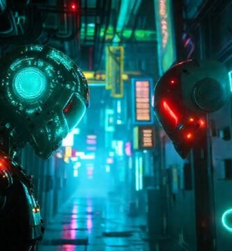 Un androide cibernético escanea la oscuridad