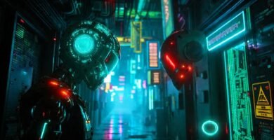 Un androide cibernético escanea la oscuridad