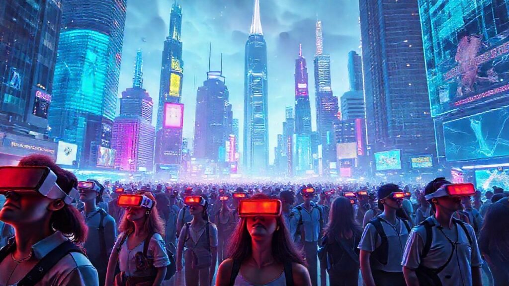 Ciudad futurista holográfica y diversa