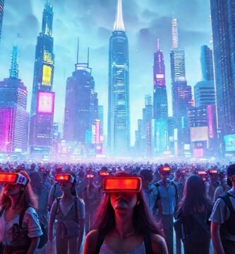 Ciudad futurista holográfica y diversa