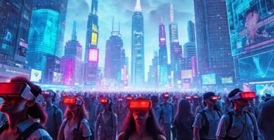 Ciudad futurista holográfica y diversa