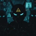 Un android digital se desmorona en sombras