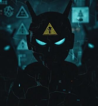 Un android digital se desmorona en sombras