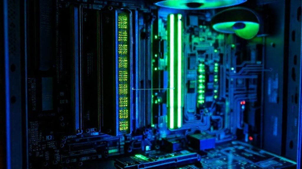 Ilustración digital de hardware técnico complejo