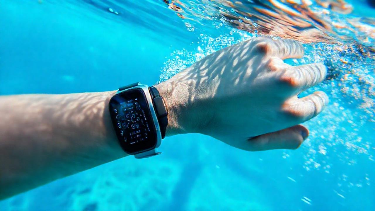 Nadador subacuático con tecnología futurista