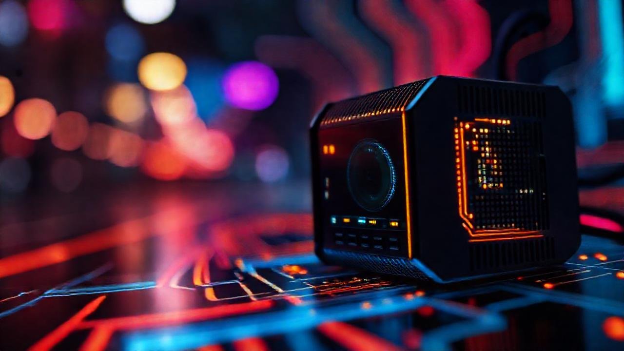 Mini PC futurista, brillante y minimalista