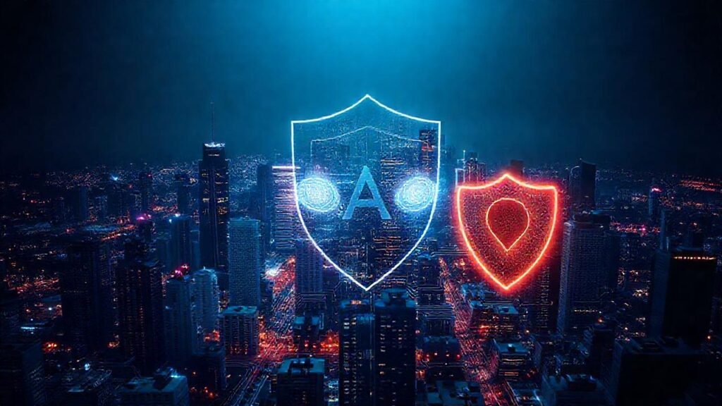 Ciudad futurista con IA brillante