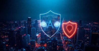 Ciudad futurista con IA brillante