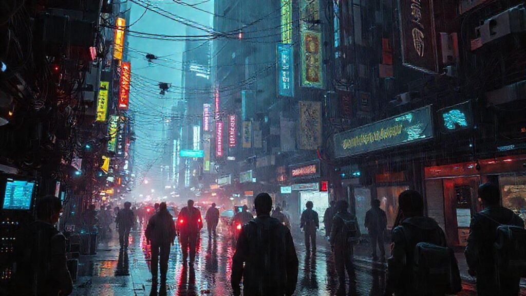 Ciudad cyberpunk futurista