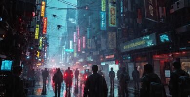 Ciudad cyberpunk futurista