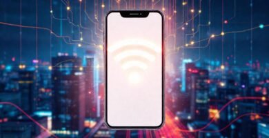 Smartphone emite datos digitales en la ciudad