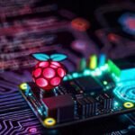 Pi con código y tecnología brillante