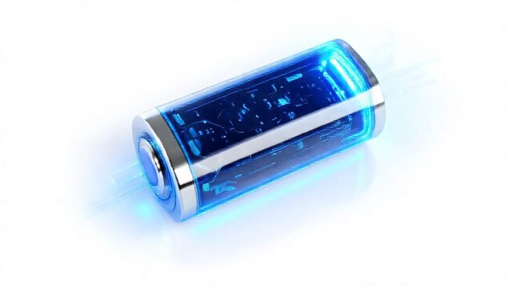 Batería futurista azul irradia energía brillante