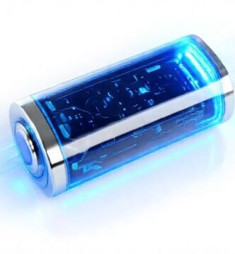 Batería futurista azul irradia energía brillante