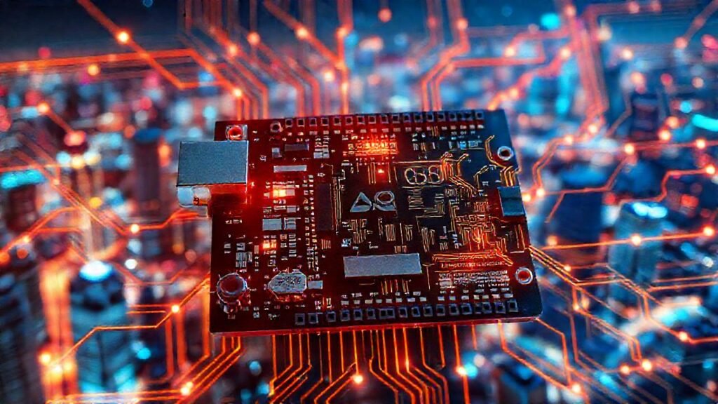 Arduino neuronal: ciudad futurista digital brillante