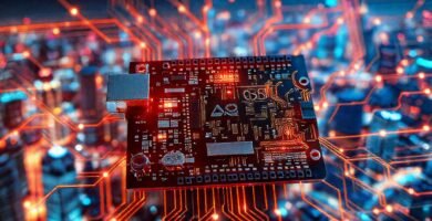 Arduino neuronal: ciudad futurista digital brillante