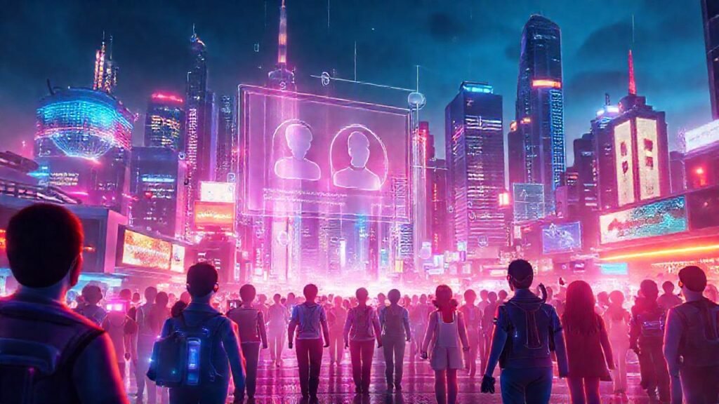 Ciudad futurista digitalmente vibrante e inteligente