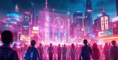 Ciudad futurista digitalmente vibrante e inteligente