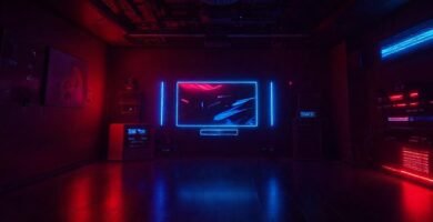 Una PC futurista ilumina una escena virtual