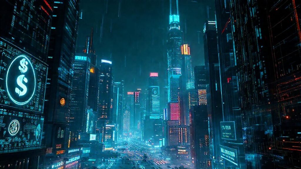 Ciudad cyberpunk futurista