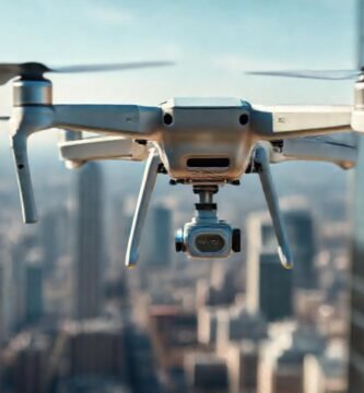 Dron futurista observa la ciudad