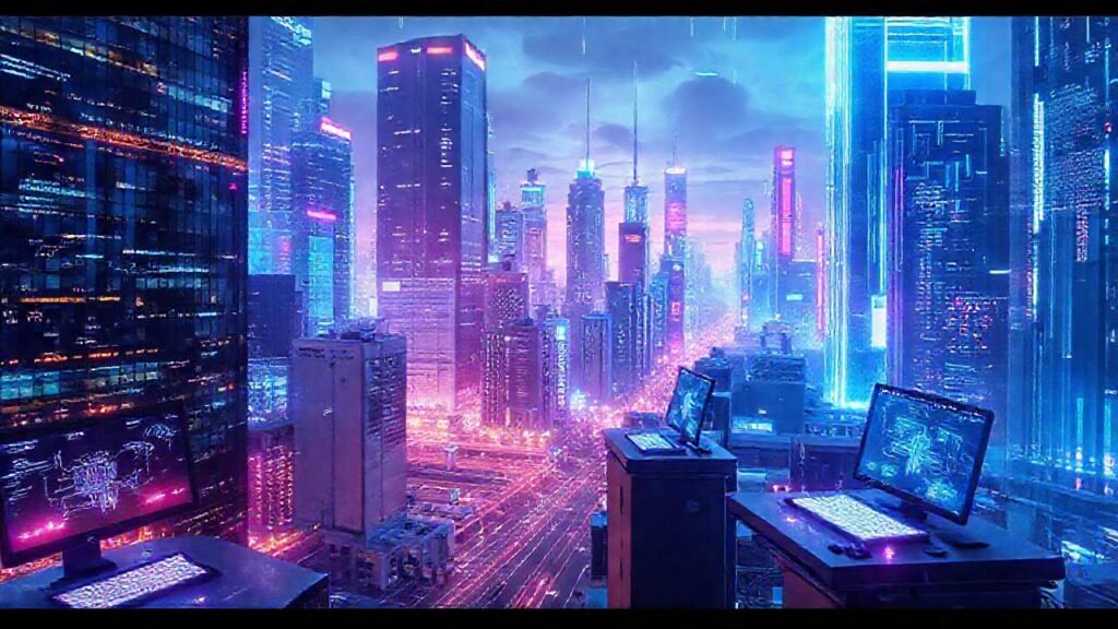 Una ciudad futurista digitalmente brillante