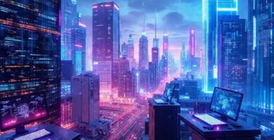 Una ciudad futurista digitalmente brillante