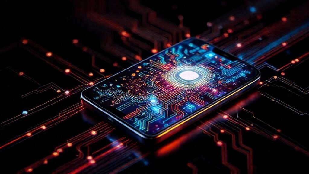 Android futurista brilla en la oscuridad