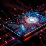 Android futurista brilla en la oscuridad