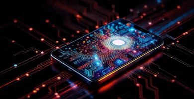 Android futurista brilla en la oscuridad