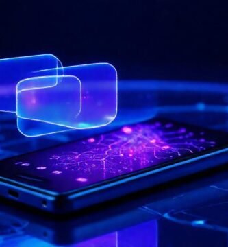 Interfaz futurista azul y púrpura brillante