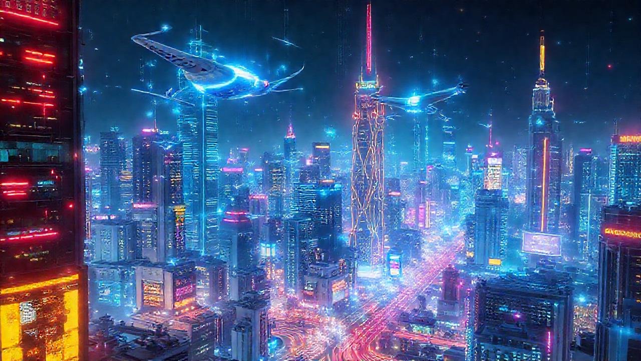 Ciudad futurista, conectividad y tecnología avanzadas