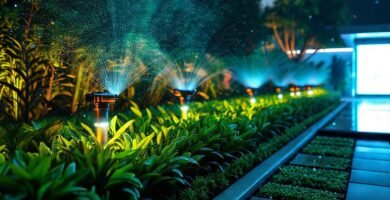 Jardín futurista inteligente y luminoso