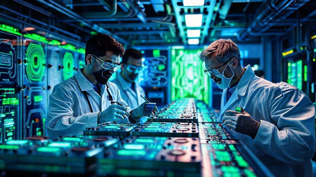 Laboratorio futurista de energía sostenible brilla