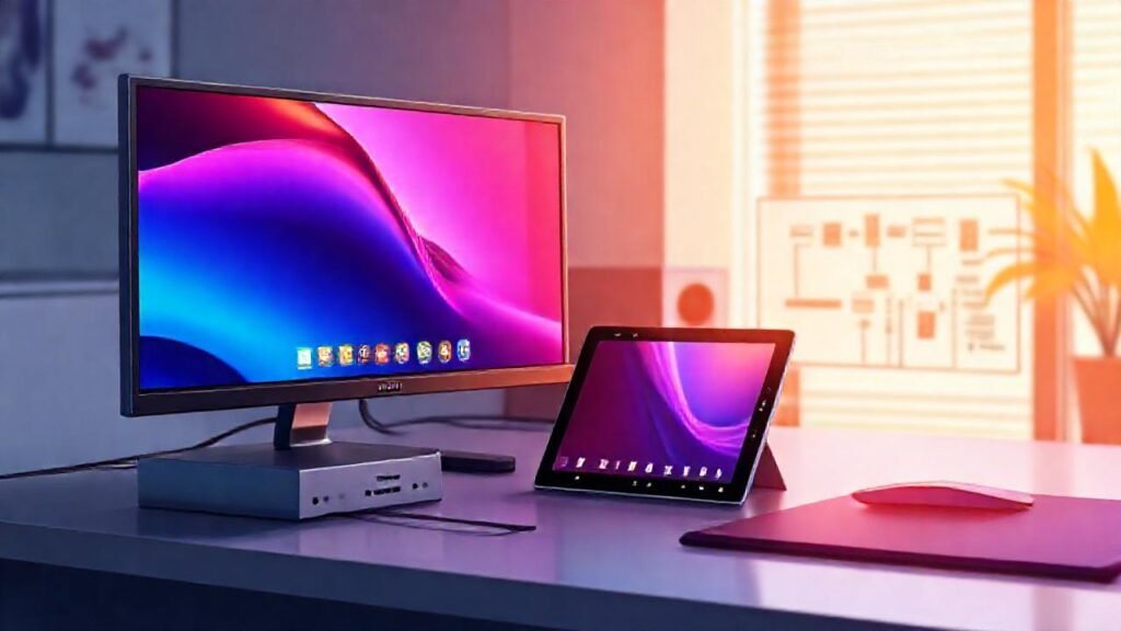 Un escritorio moderno con equipo digital