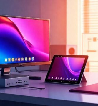 Un escritorio moderno con equipo digital