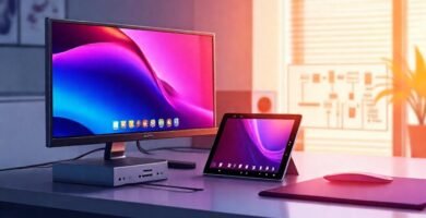 Un escritorio moderno con equipo digital