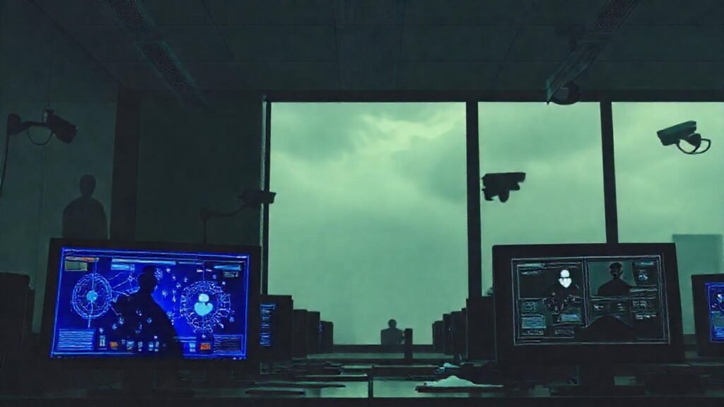 Ambiente corporativo tenso y vigilado