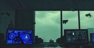 Ambiente corporativo tenso y vigilado