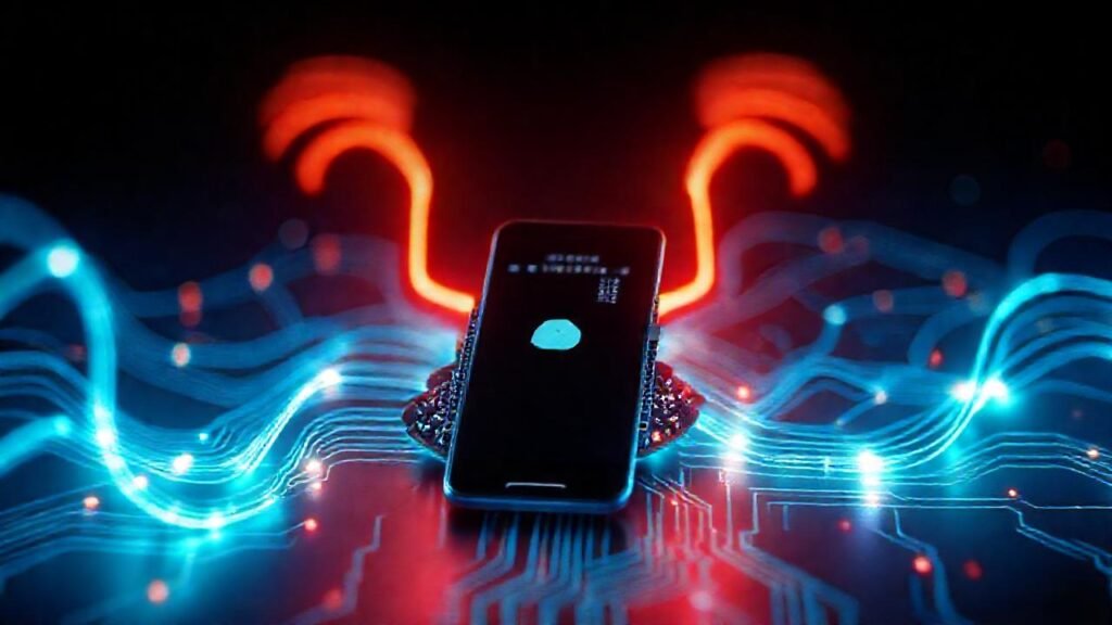 Tecnología digital fluye con colores vibrantes