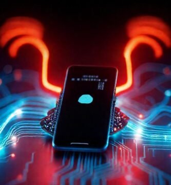 Tecnología digital fluye con colores vibrantes