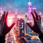 Ciudad futurista digital con realidad aumentada