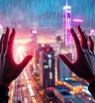 Ciudad futurista digital con realidad aumentada